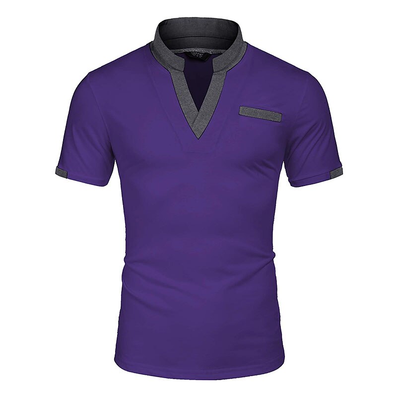 Men's Golf Shirt Color Block V Neck Street Daily Button-Down Short