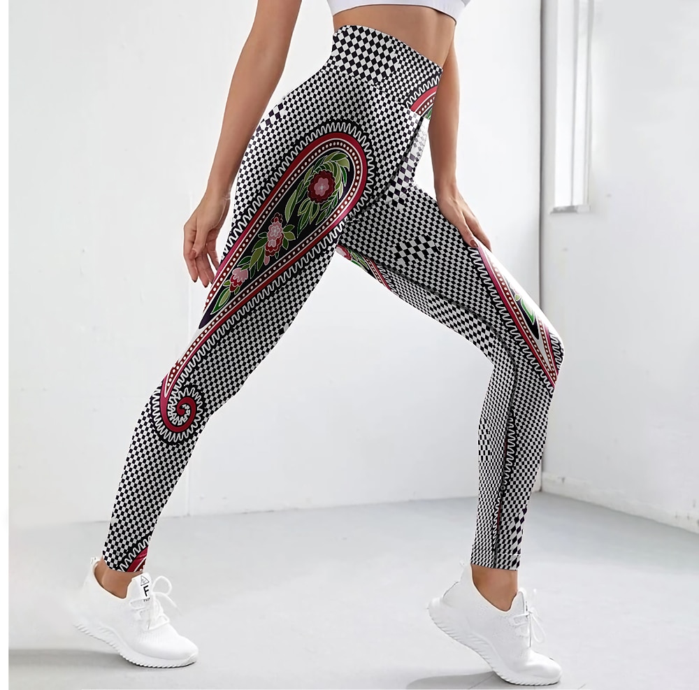 Damen Sport Leggings Gym Sport leggings Yogahose Elasthan Schwarz Kurz geschnittene Leggings Paisley-Muster Bauchkontrolle Kolbenheber Kleidung Yoga Fitness Fitnesstraining Laufen / Hochelastisch 2026 - $18.99 –P1