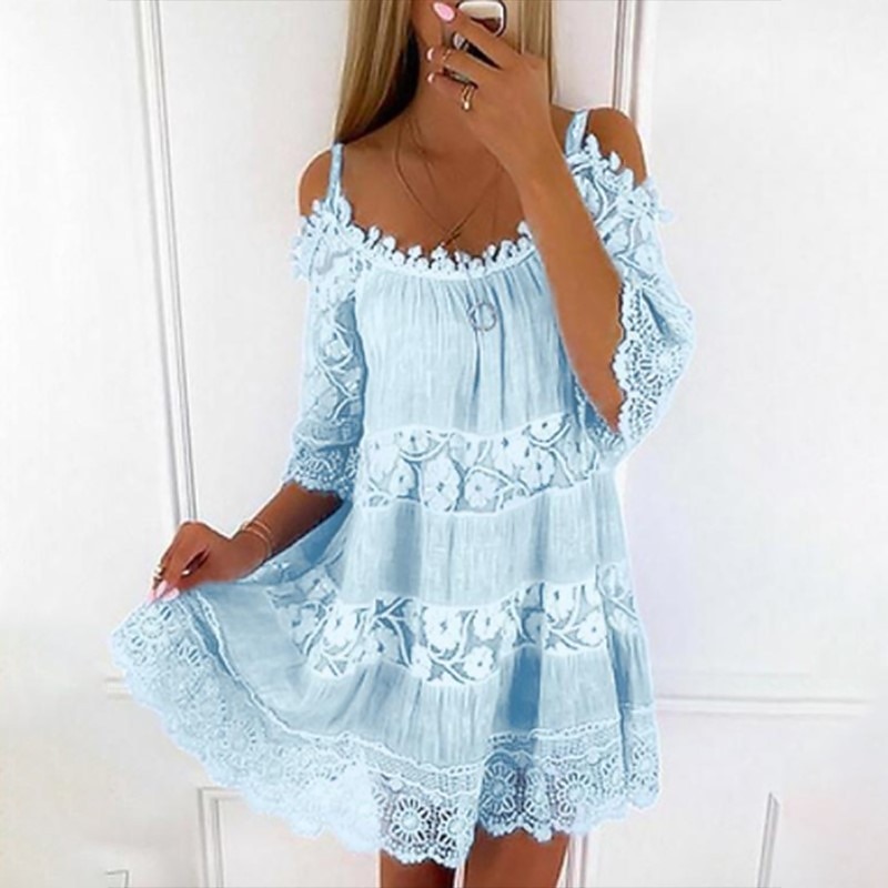 Naisten Mini mekko Valkoinen mekko Valmistujaismekko Pitsimekko Boho-mekko Tyylikäs Perus Moderni Loma Loose Fit Puhdas väri Puolihiha Tiukka pyöreä kaula-aukko Musta Valkoinen Apila Vaalean sininen 2025 - $41.99 –P1