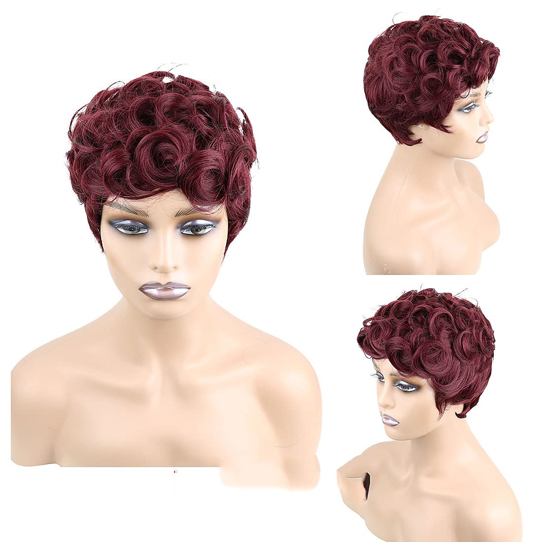 perruques de cheveux courts ondulés courtes perruques de lutin coupe de lutin perruques pour femmes perruques synthétiques naturelles moelleuses frange noire de 2025 ? $24.99 –P7