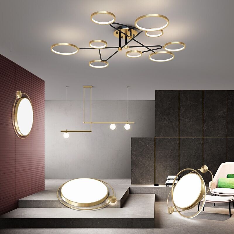142 cm dimbar taklampe led nordisk stil metall sirkelmalte overflater moderne 220-240v 2025 - $493.49 –P3