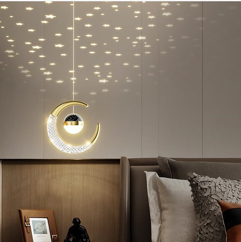 Lampa wisząca led kształt księżyca projekcja światła gwiazda nieba sypialnia nocna ściana tła żyrandol! 2025 - $133.99 –P1