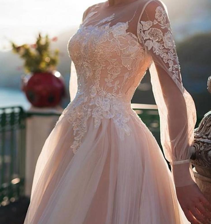 Abiti da Matrimonio in Spiaggia a Colore Abiti da Matrimonio A-Line Collo Illusion Maniche Lunghe Strascico in Pizzo Bridal Gowns con Ricamo Applicazioni 2025 del 2025 a $248.89 –P2