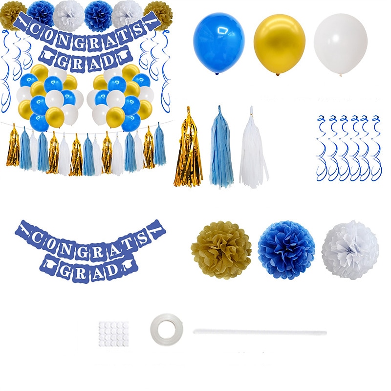 juego de globos de ceremonia de graduación felicitaciones temporada de graduación azul y blanca bandera de tracción juego de globos de látex de 10 pulgadas 2025 - $31.99 –P3