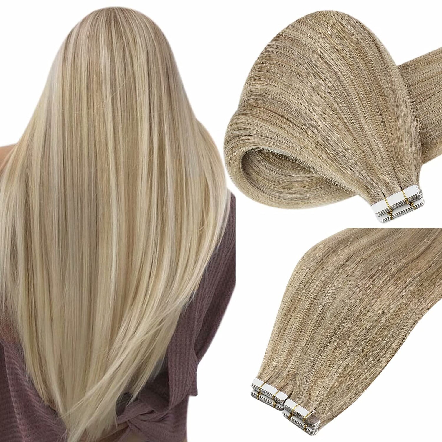 Invisible Tape in Hair Extensions Real Human Hair Blonde Highlight Tape ins  Brazilian Hair Extensions Soft Silky Tape in Extensions Human Hair Dark Ash  Blonde and Golden Blonde 12-28inch 50g/20pcs 9038045 2022 –