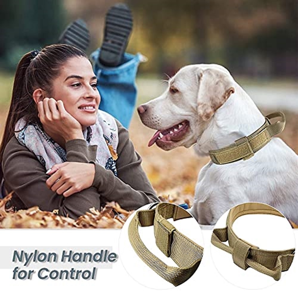 taktisk hundehalsbånd og båndsett taktisk hundehalsbånd.justerbart militært kraftig nylon hundetreningsbåndsett med kontrollhåndtak og metallspenne for trening av mellomstore hunder 2025 - $27.99 –P4