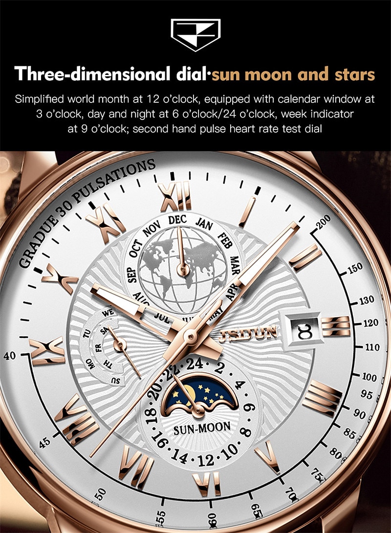 Mechanical Watch for Men Business Luxury Analog Wristwatch CalendarAutomatic Self-winding Moon Phase Waterproof Noctilucent Genuine Leather Watch Gift 2025 - $132.99 –P7