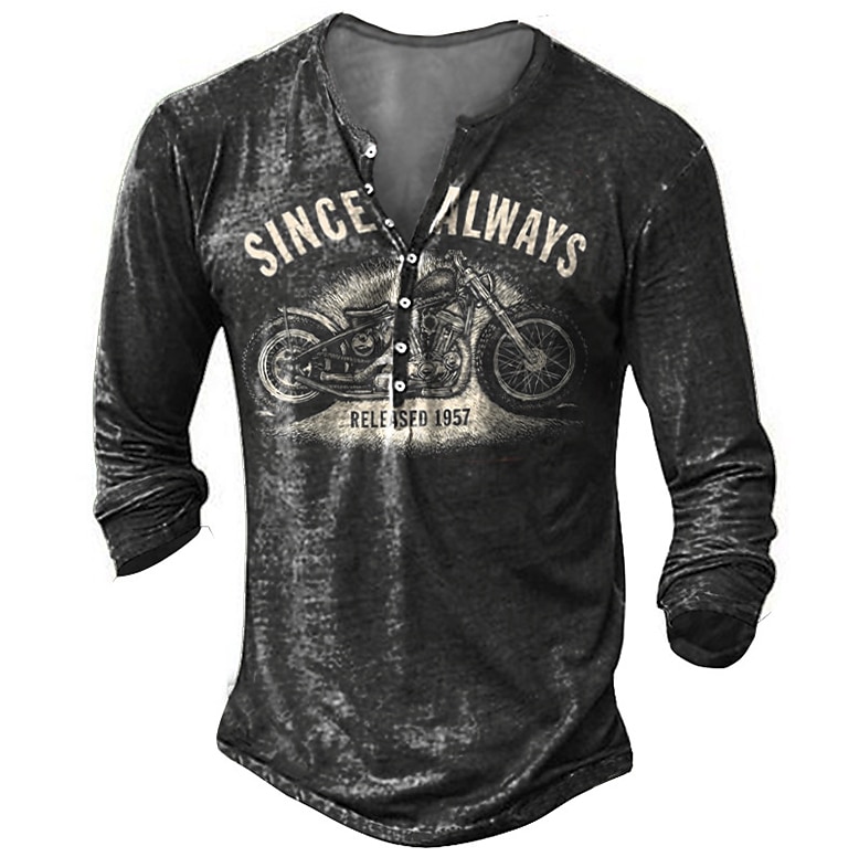 Herr Grafisk Motorcyklar T-shirt Henleytröja T-shirts Långärmad 3D-tryck Designer Retro Ledigt Utomhus Ledigt Dagligen Vår & Höst Svart Henley Henley T-shirt 2025 - $23.99 –P1