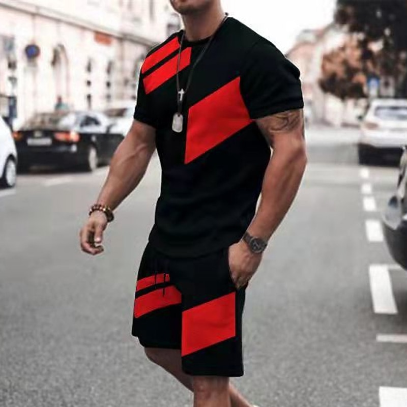 Men's T-shirt Suits Tracksuit Tennis Shirt Shorts and T Shirt Set Short Sleeve Crew Neck Spring & Summer Color Block Sports Fashion Designer 2 Piece Outdoor Street Casual Black Red Blue Top Tee for 2026 - $27.99 –P2