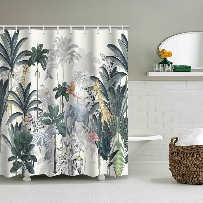Shower Curtain with Hooks For Bathroom,Forest Tropical Rainforest