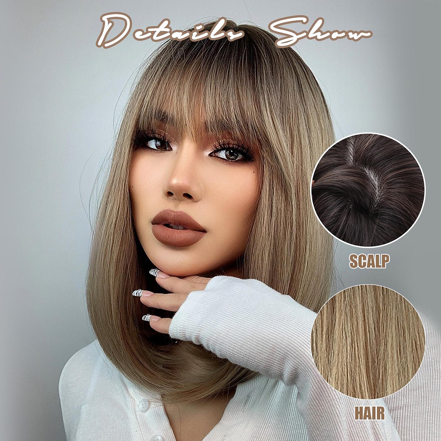 synthetische pruik natuurlijk recht met pony pruik 16 inch ombre bruin synthetisch haar vrouwen natuurlijke mode pluizig bruin 2025 - $32.99 –P4
