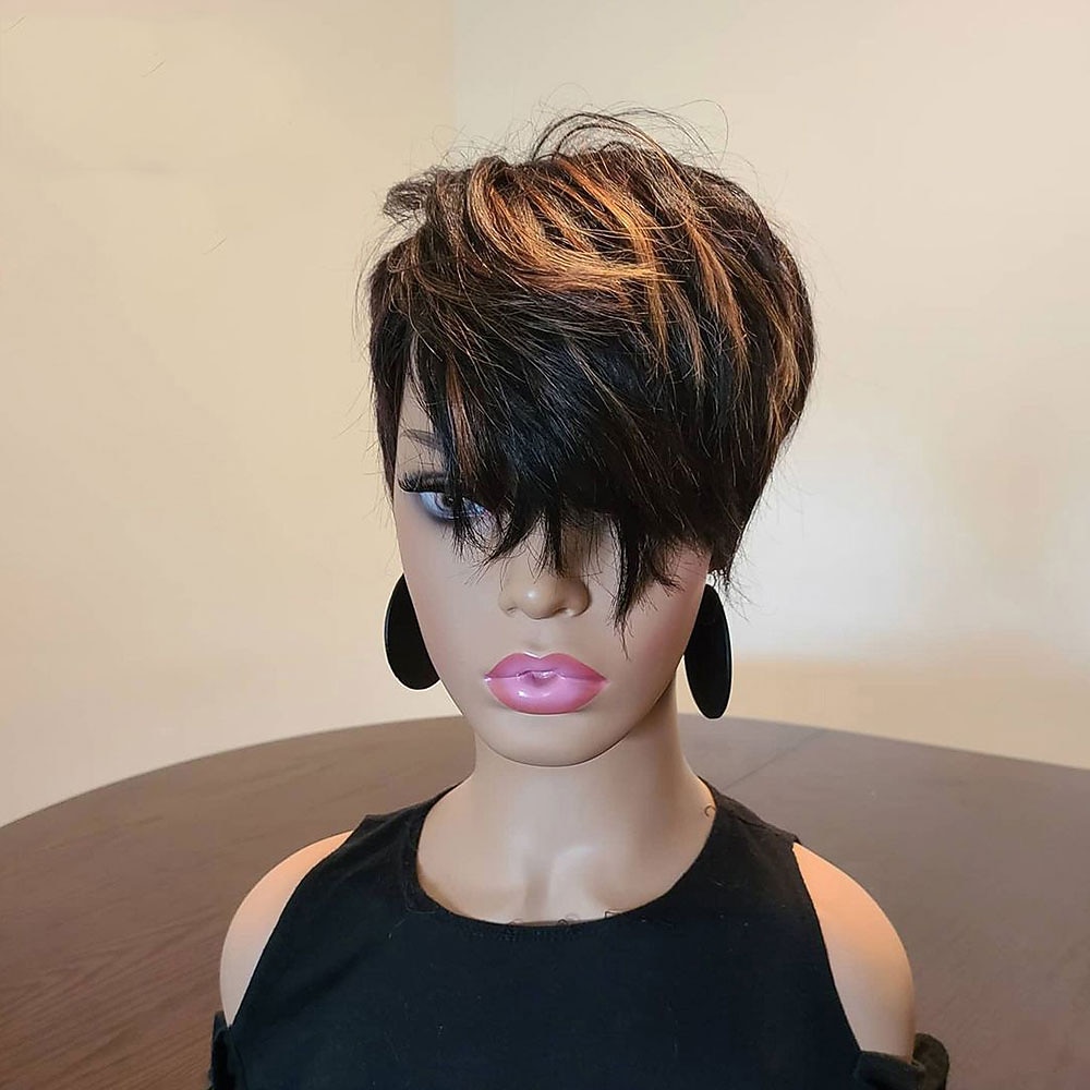 Cheveux Naturel humain Perruque Court Droit Coupe Asymétrique Marron foncé Doux Soirée Homme Sans bonnet Cheveux Brésiliens Femme Noir Ombre / Auburn Moyen 8 pouces Fête / Soirée du quotidien Usage de 2025 ? $43.99 -P2