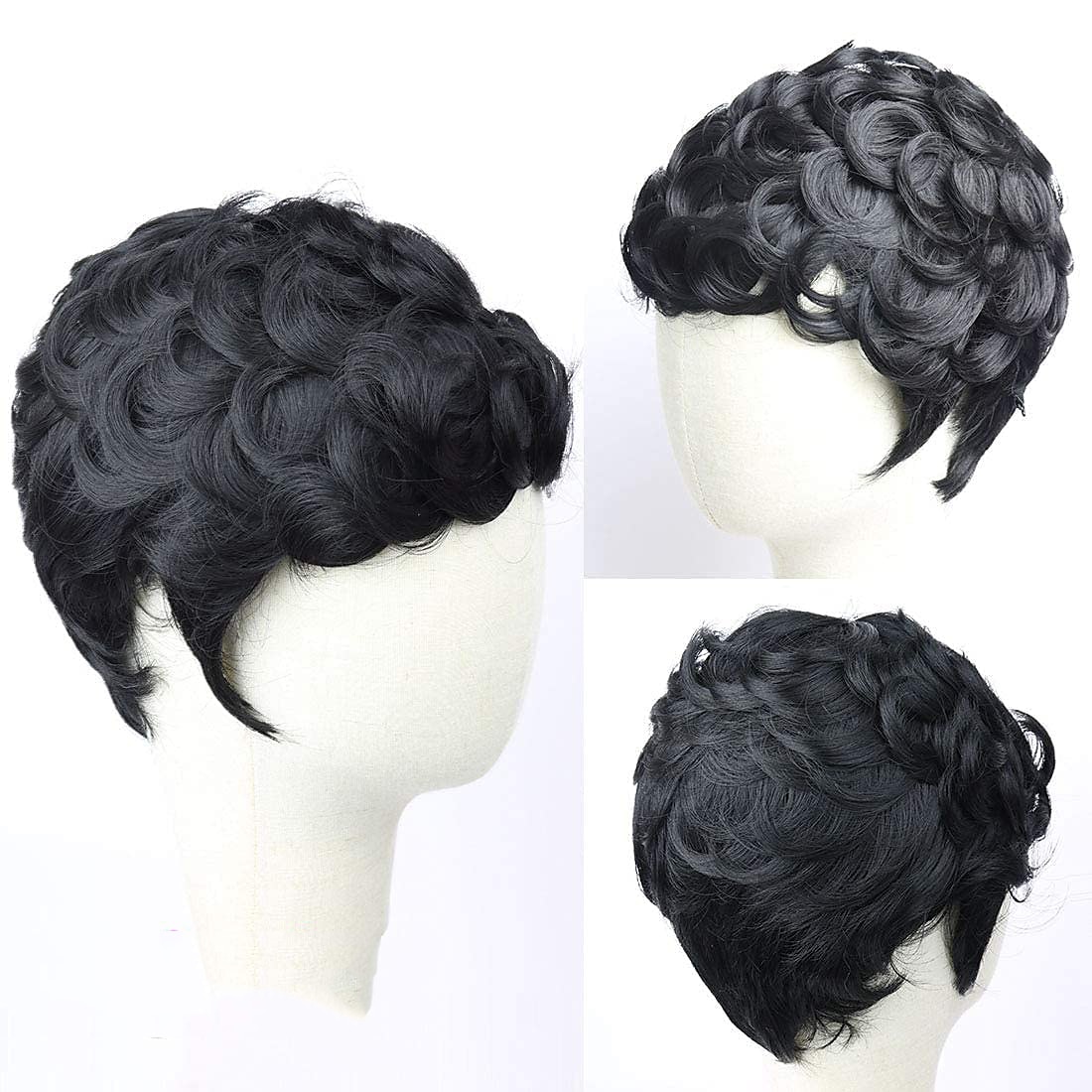 perruques de cheveux courts ondulés courtes perruques de lutin coupe de lutin perruques pour femmes perruques synthétiques naturelles moelleuses frange noire de 2025 ? $24.99 –P3