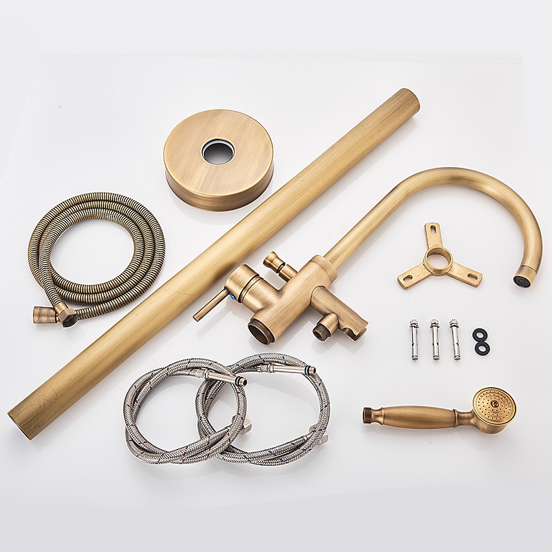rubinetto per vasca da bagno vintage montaggio a pavimento, miscelatore per riempimento vasca da bagno indipendente con doccetta a mano, rubinetto per doccia con beccuccio ad arco alto girevole a 360° del 2025 a $323.99 –P4