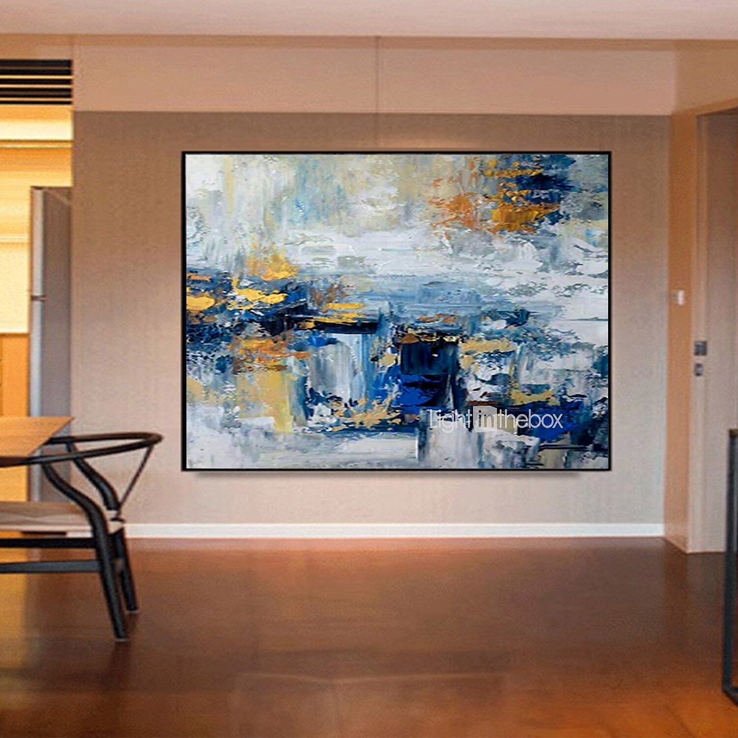 handgemachtes Ölgemälde auf Leinwand, Wandkunst, Dekoration, abstrakte Messermalerei, Landschaft, blau, für Wohnkultur, gerollt, rahmenlos, ungedehnt 2025 - $139.99 –P2