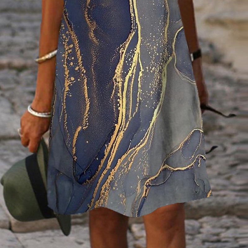 Femmes Robe Midi Robe Décontractée Robe fourreau Élégant Basique Occasionnel Quotidien Week-end Robe d'Été Coupe Ample Dégradé de couleur Marbre Manche Courte Col en V Bleu Été Printemps de 2025 ? $31.99 –P3