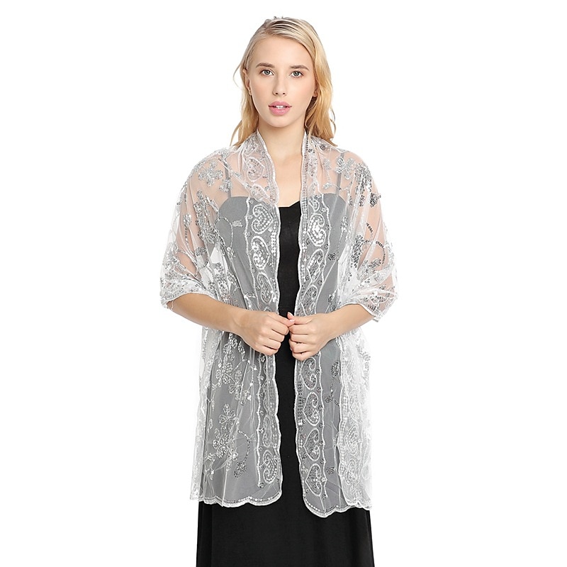 Sjal  Wrap Sjal Kvinner Bryllupsgjest Wrap Glitrende  Skinne Elegant Brud Uten Ermer Bryllups Wraps Med Splitt Bryllup Sommer kle deg å imponere 2025 - $19.99 –P4