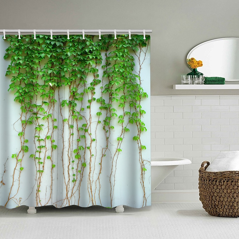 Záclona do sprchy s háčky 180cm*180cm (70"*70") polyester praní v pračce voděodolná vzor květinových listů 2025 - $25.99 –P10