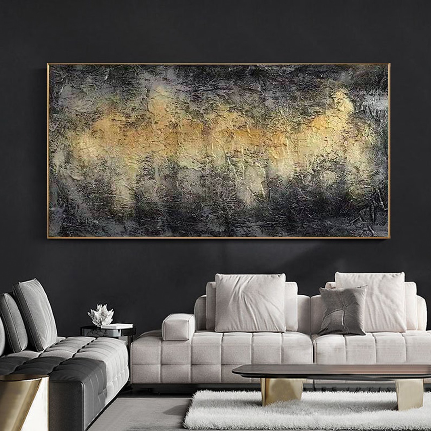 abstracte olieverf canvas wall art zwart geel abstracte decoratie voor home decor gerold frameloze unstretched 2025 - $105.99 –P2