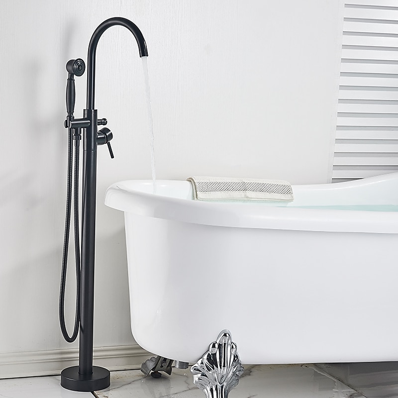 rubinetto per vasca da bagno vintage montaggio a pavimento, miscelatore per riempimento vasca da bagno indipendente con doccetta a mano, rubinetto per doccia con beccuccio ad arco alto girevole a 360° del 2025 a $323.99 –P2