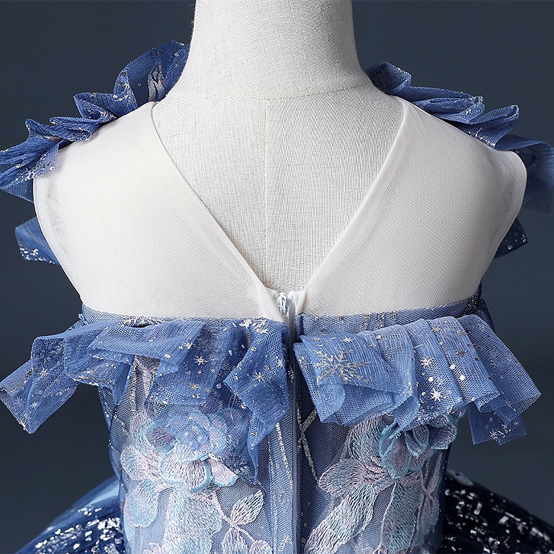 Blumenmädchenkleid Mädchen Kleid Prinzessinenkleid Party Kleid Formal Hochzeit Party Prinzessin Süß Gitter Bestickt Blumen Ärmellos Schulterfrei Leicht Blau 3-12 Jahre 2026 - $104.99 –P6