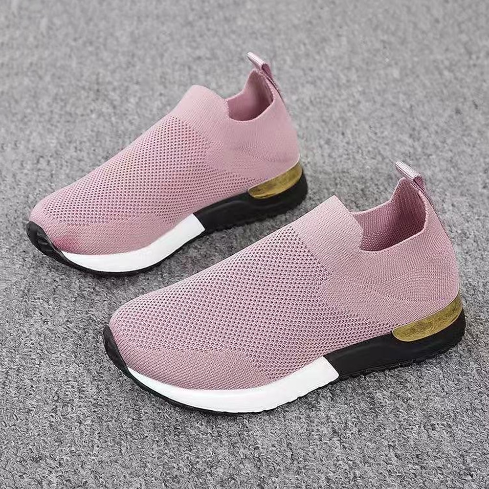 dámské černé úpletové slip-on tenisky – stylové neformální boty se zlatým akcentem na podpatku, lehké a pohodlné na denní nošení 2025 - $26.99 –P4