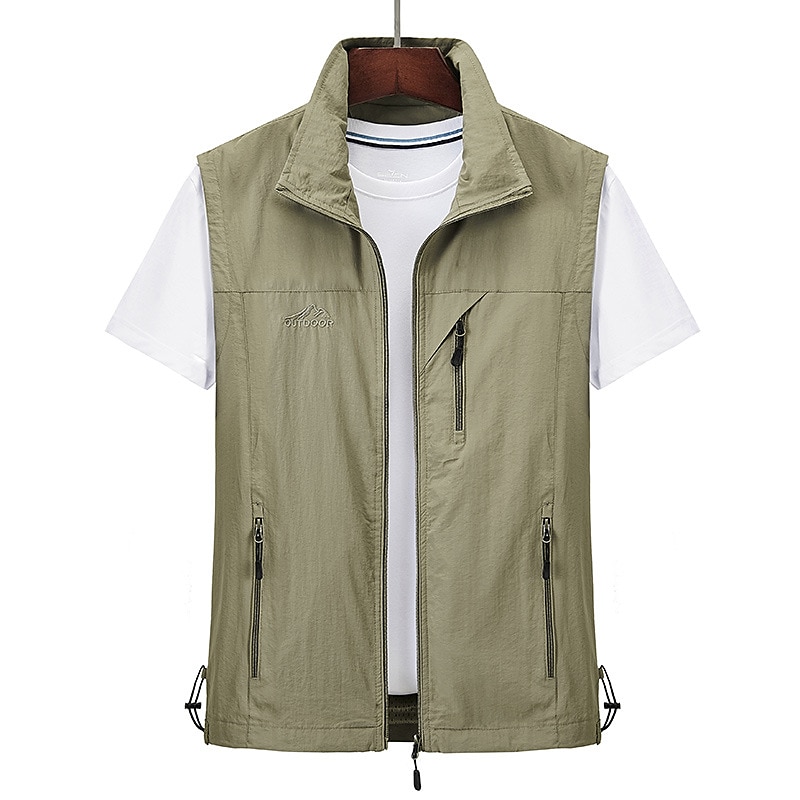 Herr Väst Gilet Fiskeväst Vandringsväst Ärmlös väst Gilet Jacka Utomhus Dagligen Utekväll Ledigt Vår Höst Ficka Polyester Nylon Andningsfunktion Slät Dragkedja Hög krage Lös passning Svart Armégrön 2025 - $33.99 –P3
