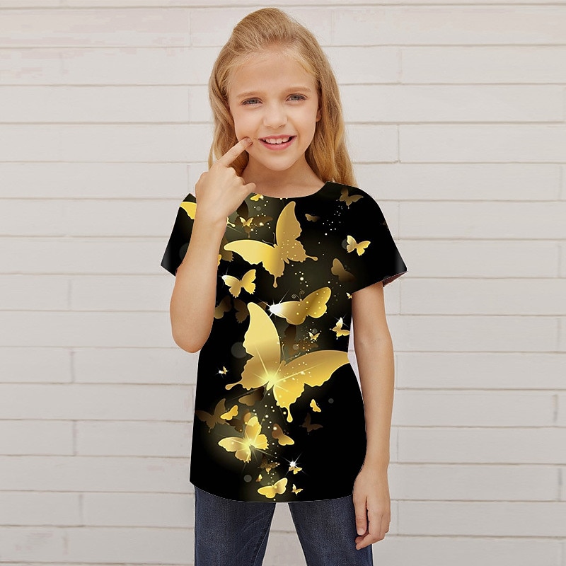 Fete 3D Animal Fluture Tricou Manșon scurt Tipărire 3D Vară Primăvară Activ Modă Drăguţ Copii 3-12 ani În aer liber Zilnic Interior Fit regulat 2026 - $11.99 –P2