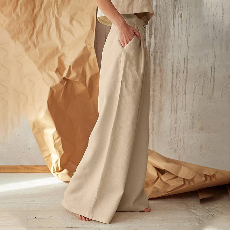 Per donna Normale Culotte Gamba Larga Gamba larga Pantaloni in cotone e lino Moda Lunghezza intera Misura del girovita medio Semplice Tasche Laterali Gamba larga Baggy Comodità Inelastico Casuale del 2025 a $21.99 –P5