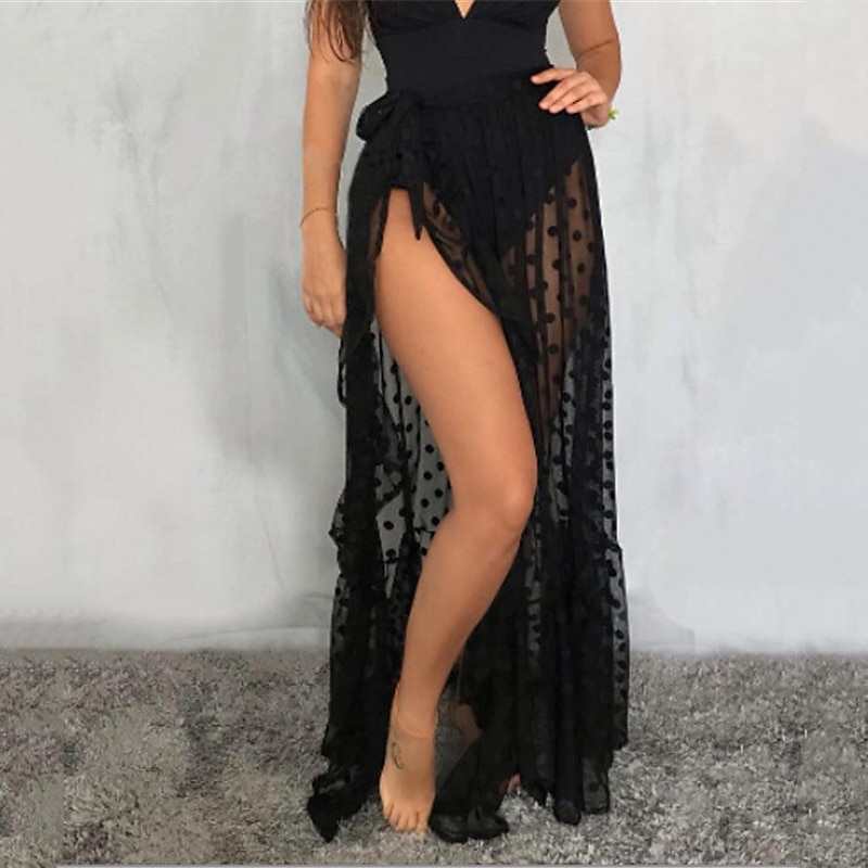 gonne lunghe da donna in rete a pois per le vacanze in spiaggia, per le vacanze estive, moda sexy per le vacanze, nero, bianco, beige del 2025 a $25.99 –P1