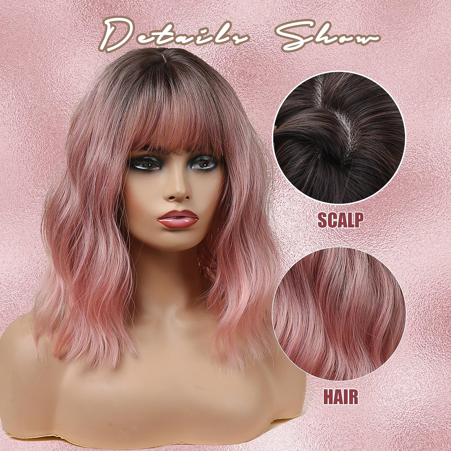 Pink Ombre Brown Auburn Wine Green Bob Wig with Bangs for African American Women 18inch Synthetic Curly Wigs Natural Scalp Daily Party Christmas Wigs 2026 - $27.99 –P4