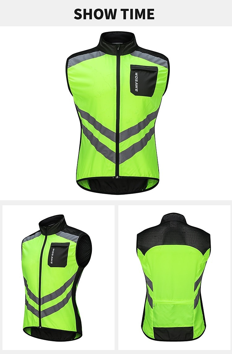 WOSAWE Voor heren Wielrenvest Mouwloos Bergracen Wegwielrennen Marine Zwart Groen Fietsen Ves / Mouwloos Shirt Winddicht Reflecterende strips Achterzak Sport Effen Kleur Kleding / Gevorderd / Rekbaar 2025 - $27.99 –P8