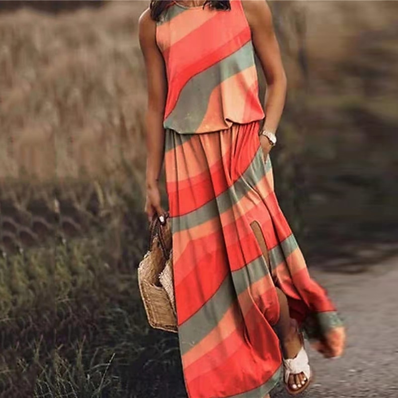 Femme Robe longue maxi Robe casual Robe ethnique robe boheme mode Décontractées Extérieur Vacances du quotidien Ample Floral à imprimé arc-en-ciel Sans Manches Col Ras du Cou Jaune Rose Claire Bleu de 2025 ? $23.99 –P3