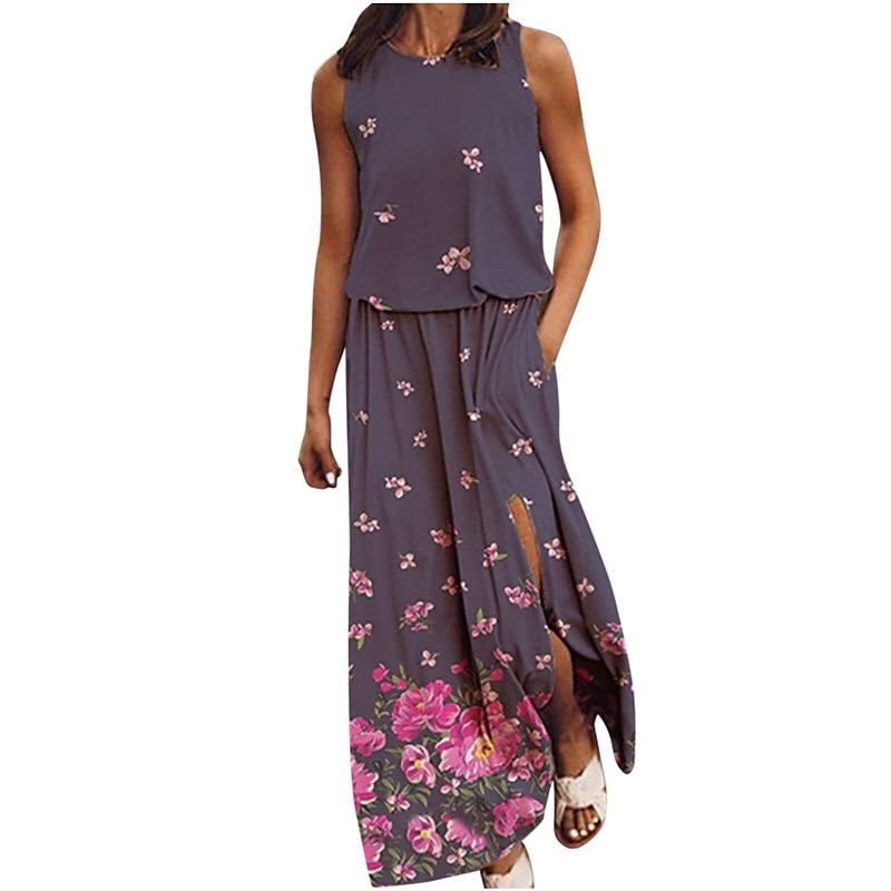 Femme Robe longue maxi Robe casual Robe ethnique robe boheme mode Décontractées Extérieur Vacances du quotidien Ample Floral à imprimé arc-en-ciel Sans Manches Col Ras du Cou Jaune Rose Claire Bleu de 2025 ? $23.99 –P11