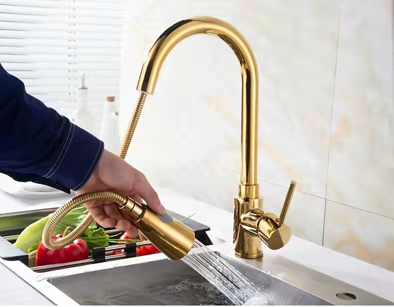 keukenkraan - enkele handgreep een gat gegalvaniseerde uittrekbare / uittrekbare middenset moderne eigentijdse keukenkranen 2025 - $138.09 –P5