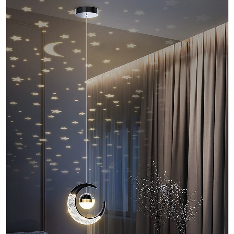 Lampa wisząca led kształt księżyca projekcja światła gwiazda nieba sypialnia nocna ściana tła żyrandol! 2025 - $133.99 –P7