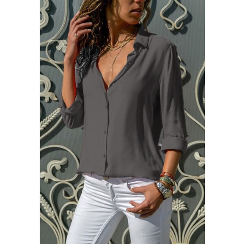 Per donna Camicia Blusa Nero Bianco Blu Liscio Manica lunga Ufficio Informale Colletto S del 2025 a $24.99 -P6