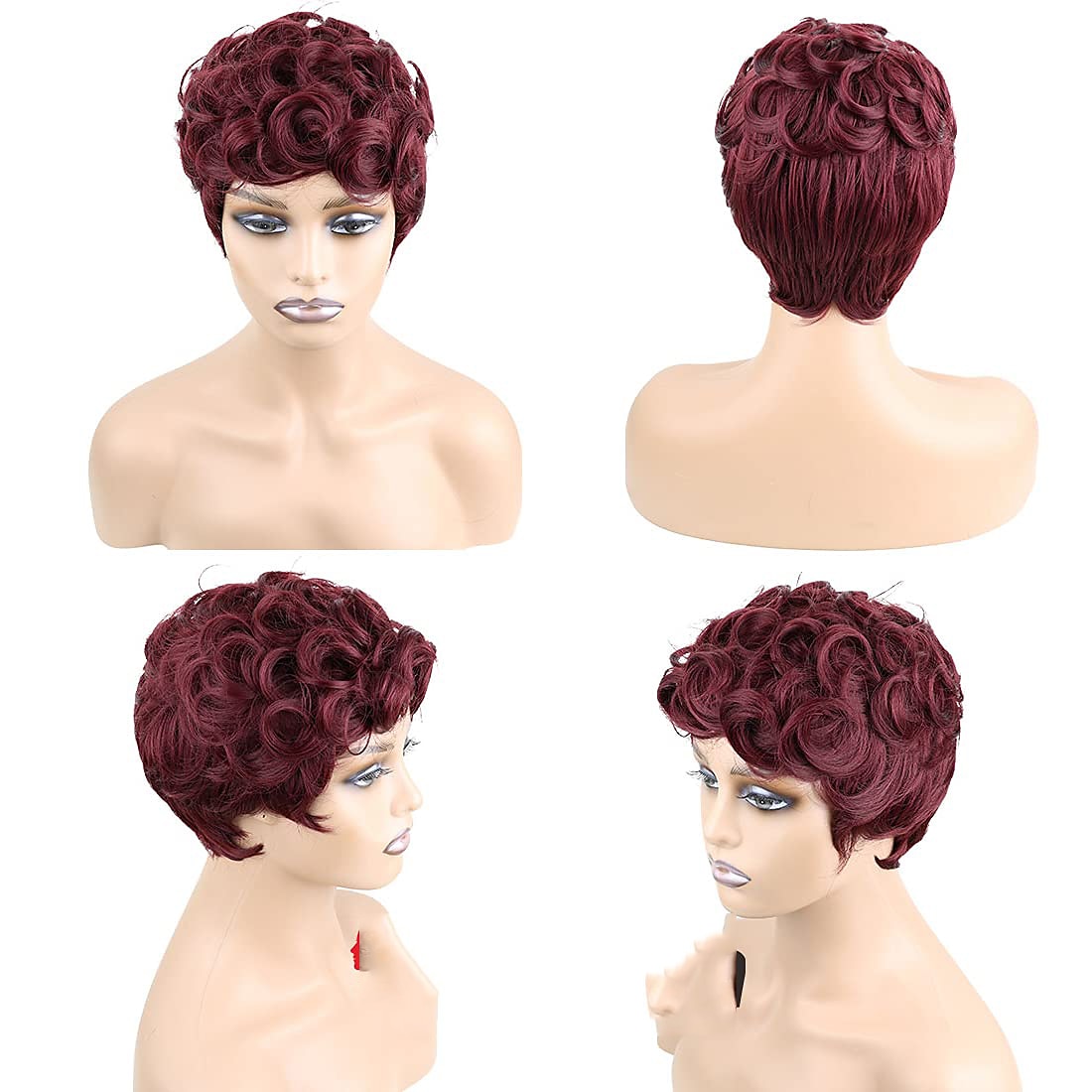 perruques de cheveux courts ondulés courtes perruques de lutin coupe de lutin perruques pour femmes perruques synthétiques naturelles moelleuses frange noire de 2025 ? $24.99 –P9