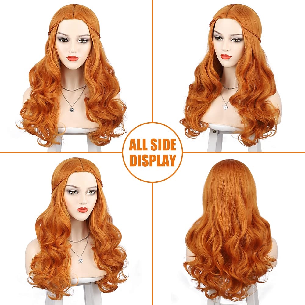 Red Synthetic Wig Long Wavy Side Part Heat Resistance Wig Natural Looking Fiber for Women Cosplay or Daily Use. Halloween Wigs 2025 - $22.99 –P9