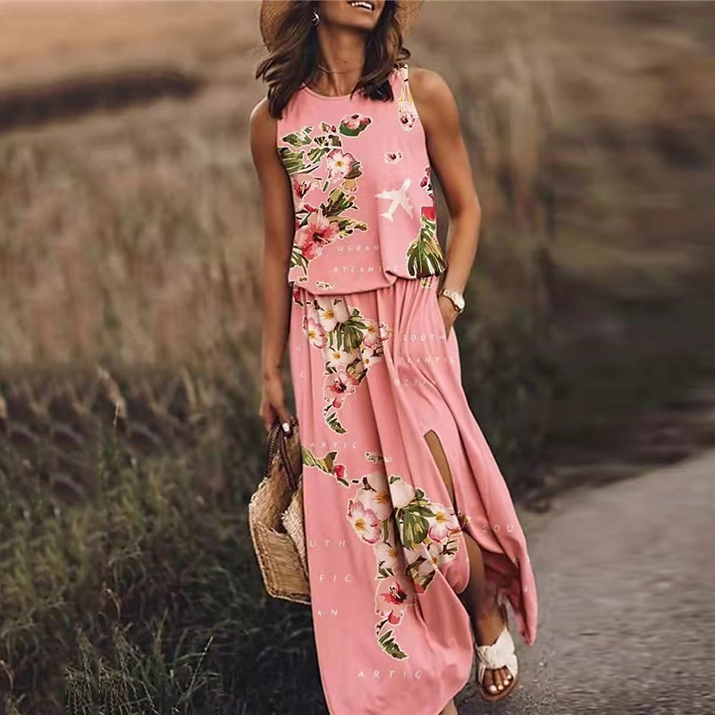 Femme Robe longue maxi Robe casual Robe ethnique robe boheme mode Décontractées Extérieur Vacances du quotidien Ample Floral à imprimé arc-en-ciel Sans Manches Col Ras du Cou Jaune Rose Claire Bleu de 2025 ? $23.99 –P6