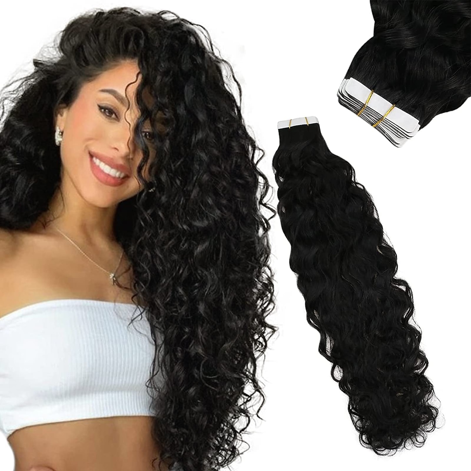 bande dans les extensions vague naturelle 14 pouces 50gram naturel noir bande dans les extensions de cheveux de vrais cheveux humains extensions de cheveux ondulés naturels de 2025 ? $77.99 –P1