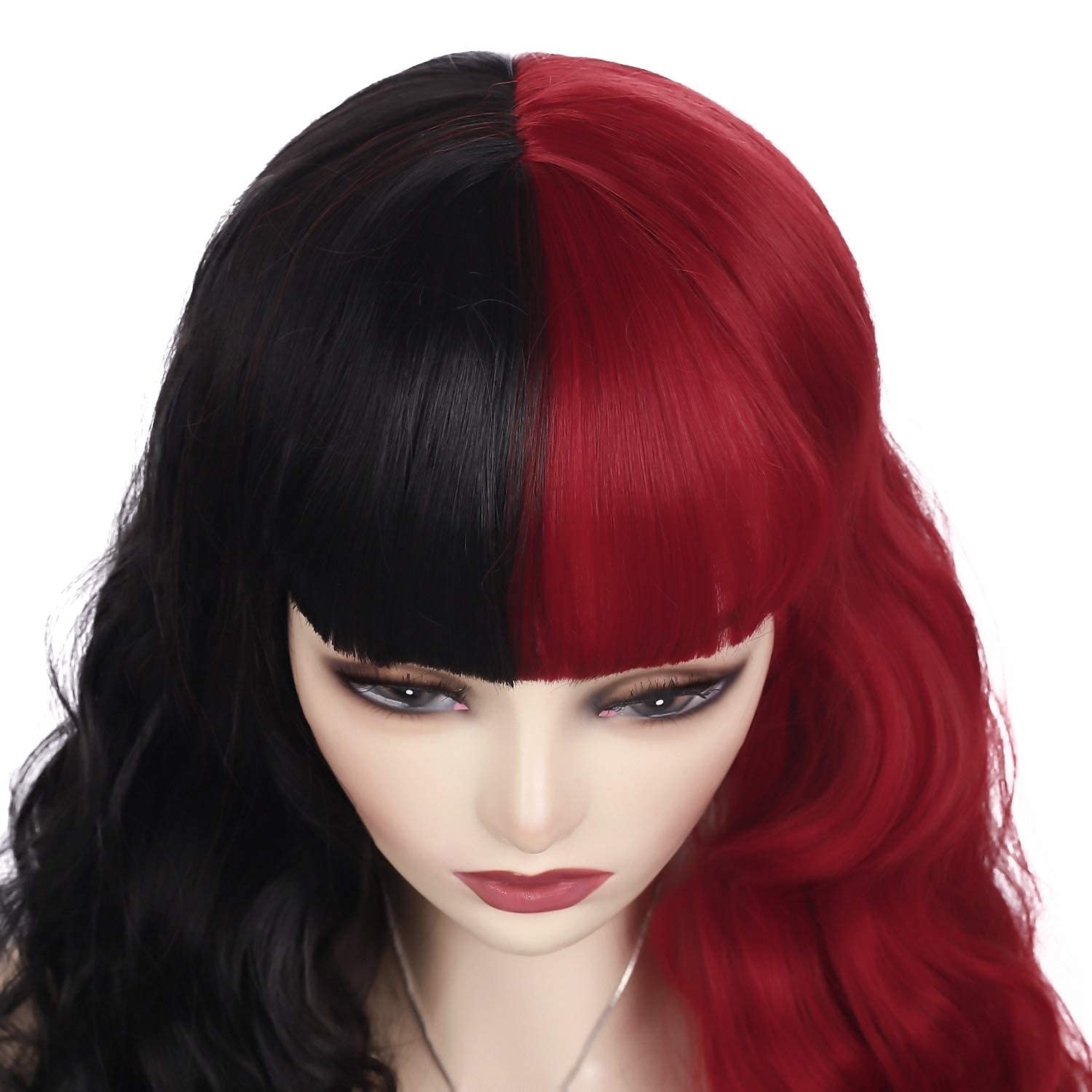 zwarte tot rode pruik vrouwen lange golvende pruik kant kleur synthetische hittebestendige pruik voor dagelijks party kostuum halloween kerstfeest pruiken 2025 - GBP £21.85 –P12