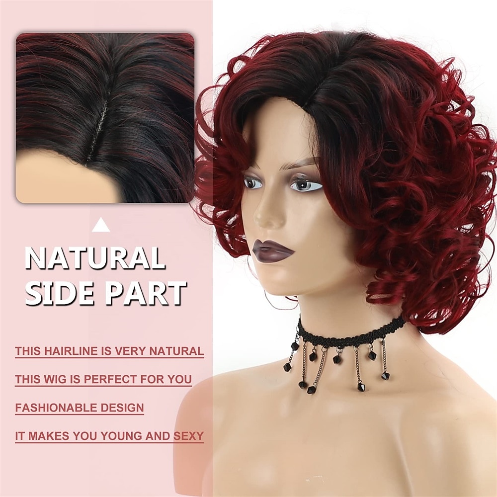 Short Burgundy Curly Wigs for Black Women Ombre Wine Red Full Curly Wigs Natural Looking Synthetic Burgundy Short Hair Wigs 2026 - $29.99 –P5