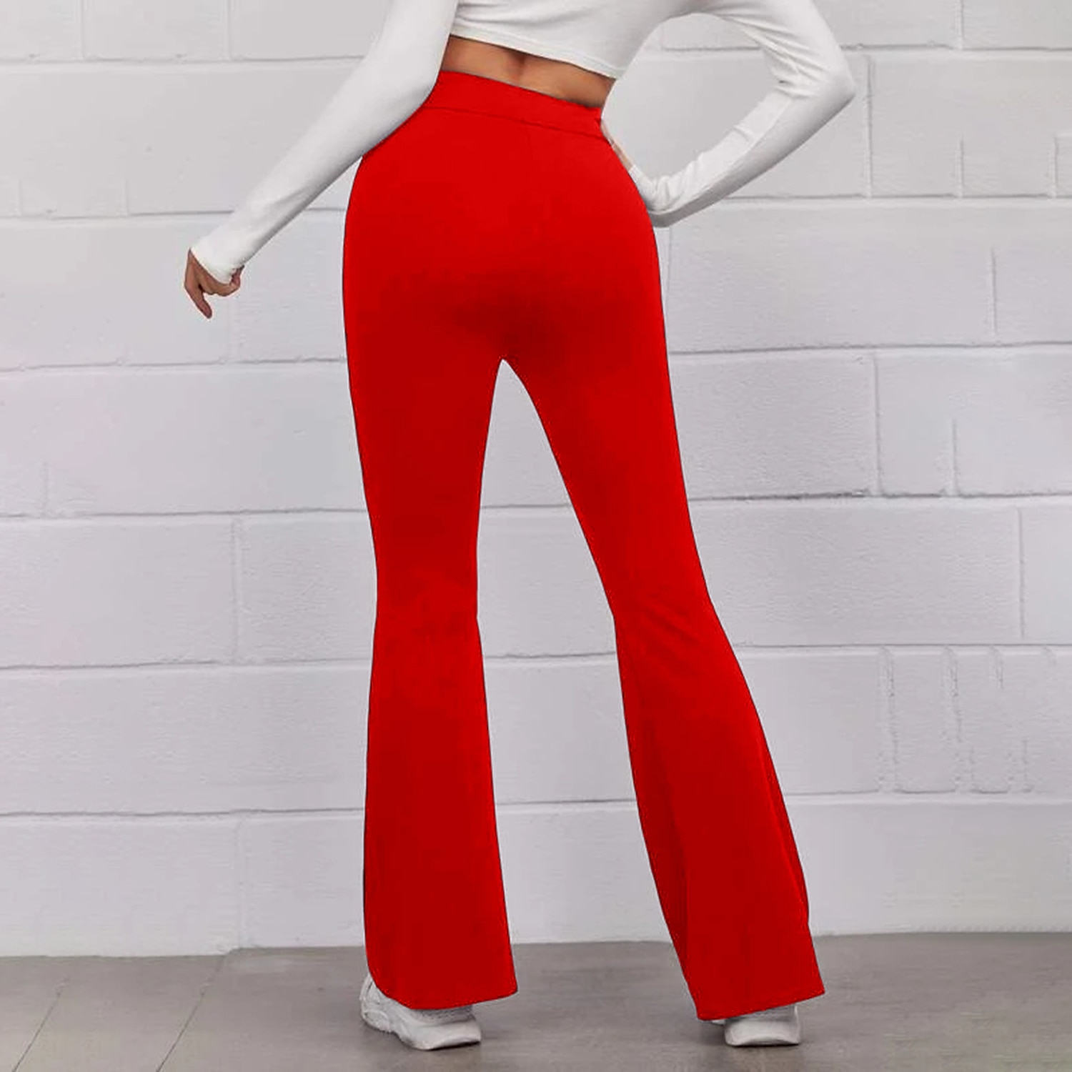 Women's Normal Bootcut Flare Flared Pants Fashion Full Length High Waist Plain Wide Leg Comfort Micro-elastic Casual Weekend Black Yellow Red Blue Summer Spring & Fall Regular Fit 2025 - $16.99 –P6