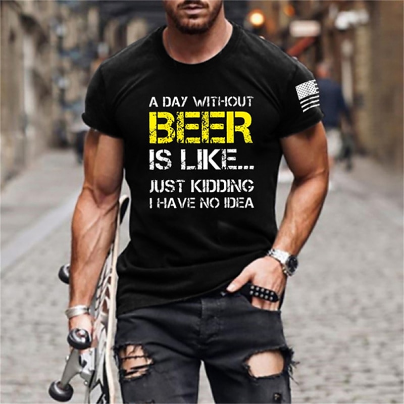 Camisa de hombre Un día sin cerveza es como sólo bromeando no tengo idea camiseta de manga corta camiseta impresión 3D camiseta de cuello redondo vintage casual día a día 2025 - $17.99 –P1