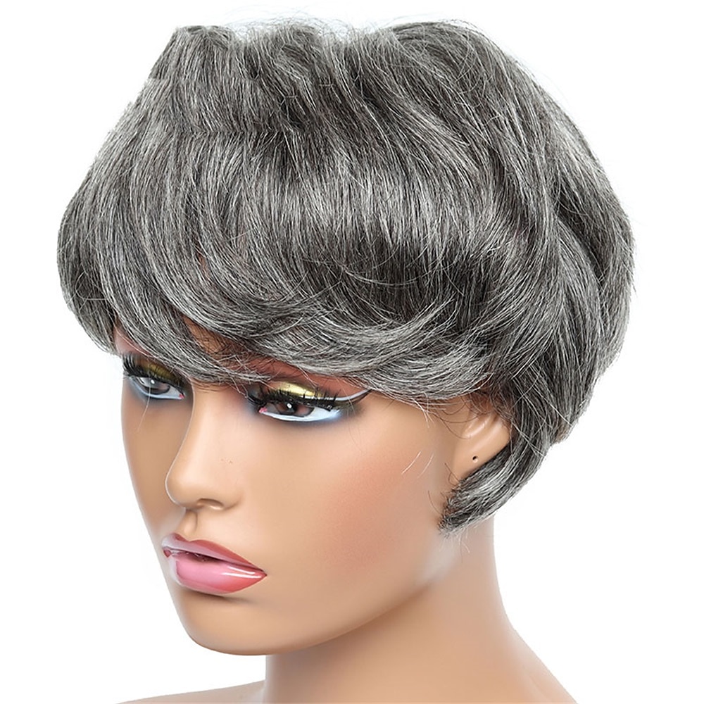 Human Hair Wig Short Natural Wave With Bangs Black Burgundy Dark Brown Soft Party Women Capless Brazilian Hair Women's Natural Black #1B Black / Grey Medium Brown#4 6 inch Party / Evening Daily Daily 2025 - $39.99 –P7