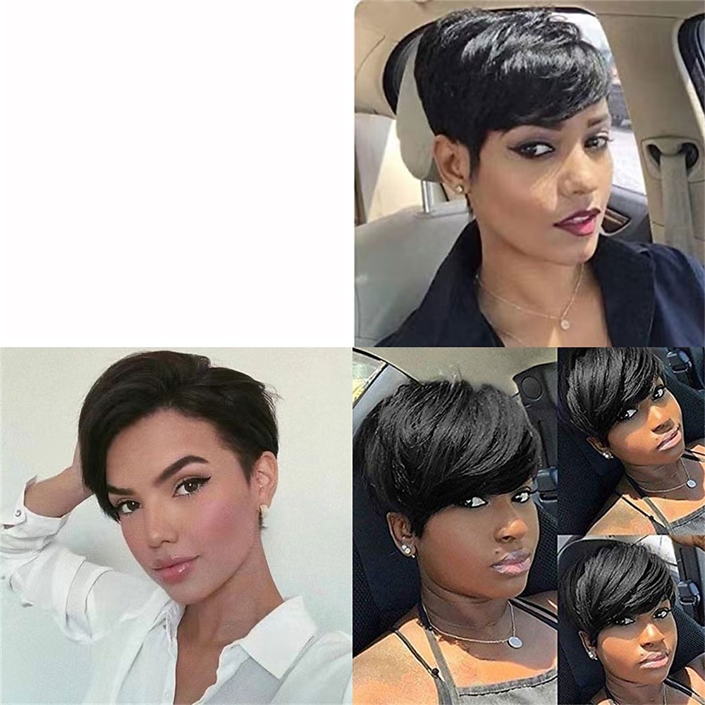 Human Hair Wig Short Natural Wave With Bangs Black Burgundy Dark Brown Soft Party Women Capless Brazilian Hair Women's Natural Black #1B Black / Grey Medium Brown#4 6 inch Party / Evening Daily Daily 2025 - $39.99 –P4