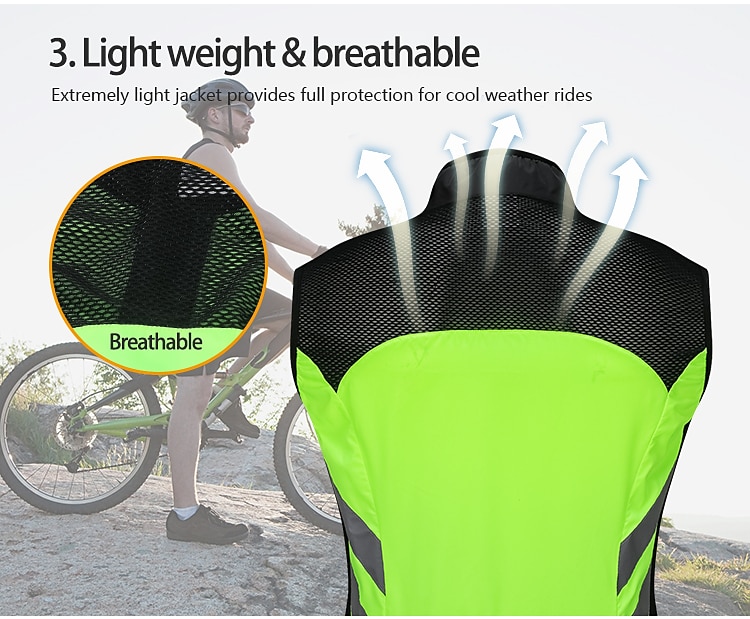 WOSAWE Voor heren Wielrenvest Mouwloos Bergracen Wegwielrennen Marine Zwart Groen Fietsen Ves / Mouwloos Shirt Winddicht Reflecterende strips Achterzak Sport Effen Kleur Kleding / Gevorderd / Rekbaar 2025 - $27.99 –P5