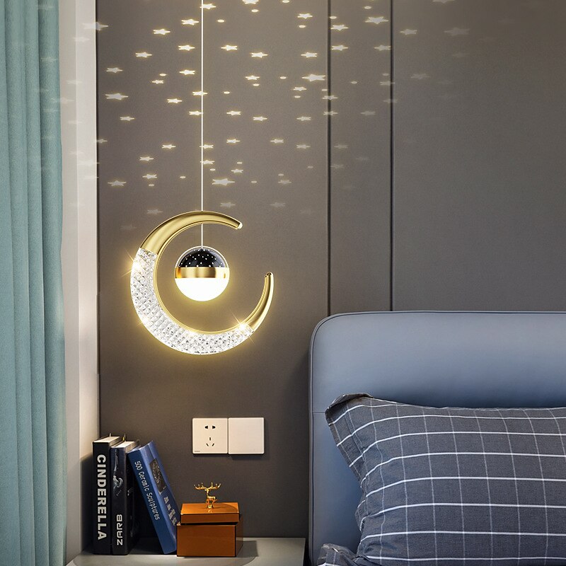Lampa wisząca led kształt księżyca projekcja światła gwiazda nieba sypialnia nocna ściana tła żyrandol! 2025 - $133.99 –P6