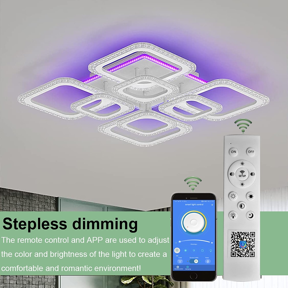 Dimmable Chrome Acrylic Ceiling Light LED 5-head and 8-head Ceiling Light with Background Light and APP Connection/Remote Control Suitable for Bedrooms Living Rooms Offices Children's Rooms 2025 - $230.39 –P8